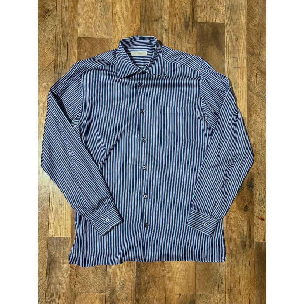 Ermenegildo Zegna Italian Luxury Multi-Blue Striped L/S Dress Shirt